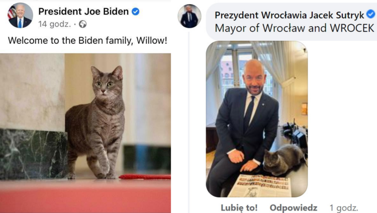 Jacek Sutryk z wizytą u Joe Bidena. Z kotem na Facebooku