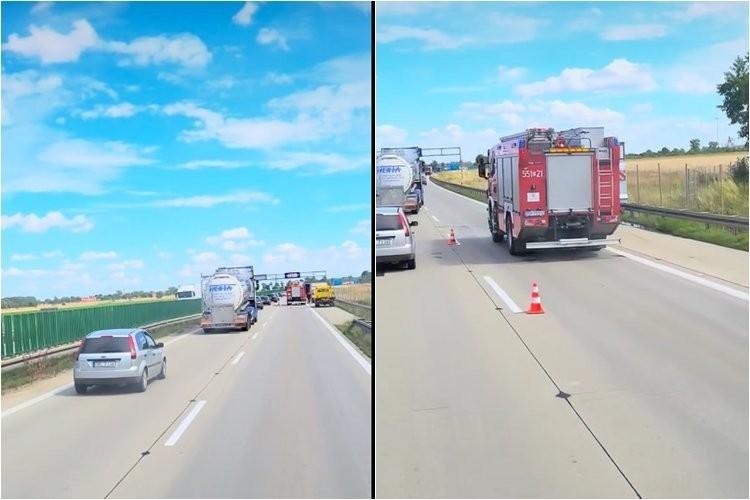 Bus nie przetrwał podróży autostradą A4. Korek ma 9 kilometrów