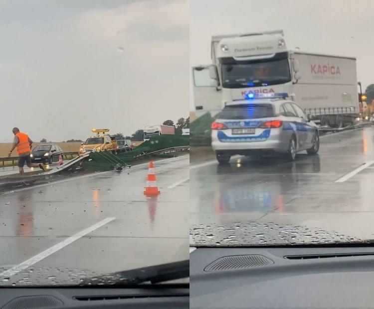 Autostrada A4: Tir wjechał w bariery pod Wrocławiem. Zablokowane dwa pasy w obu kierunkach