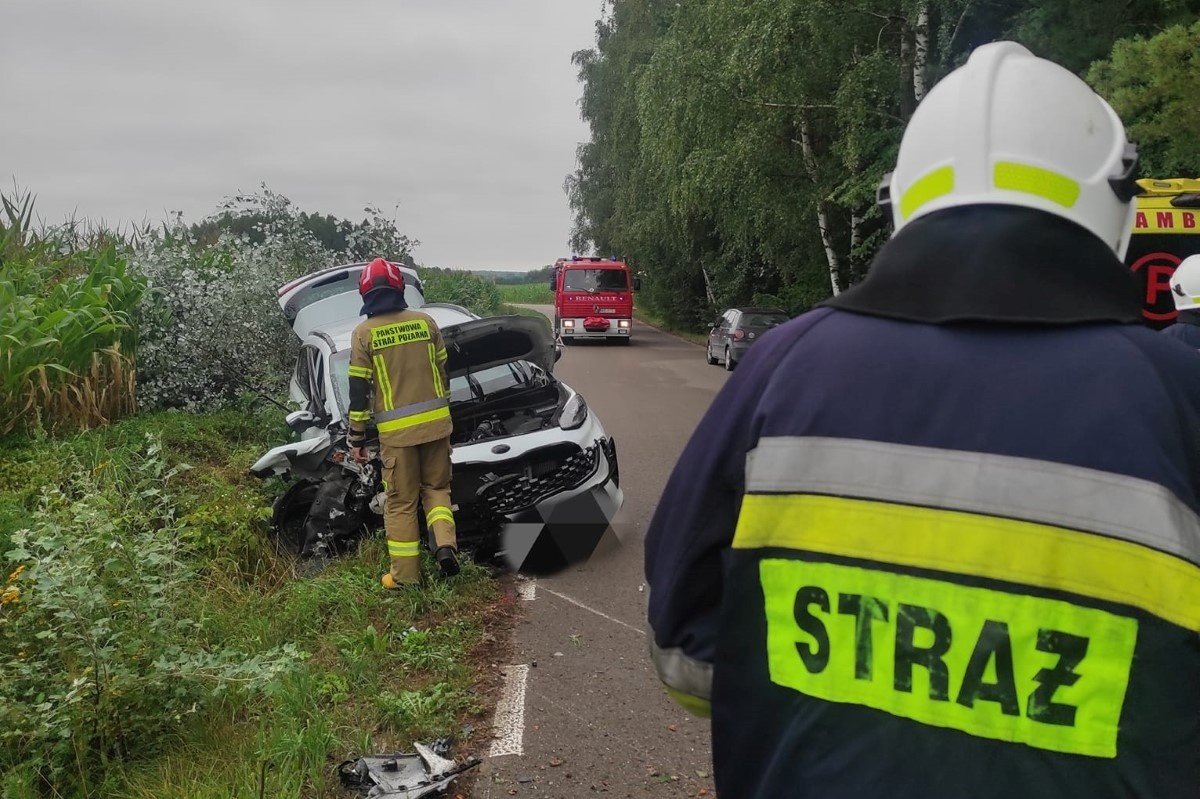 Nasielsk. W Żabiczynie samochód osobowy zjechał z drogi i uderzył w drzewo. Jedna osoba została poszkodowana (aktualizacja)