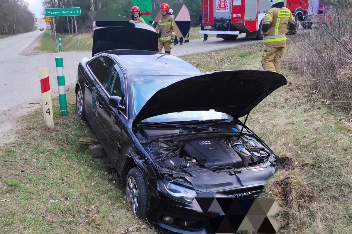 Nasielsk. Zderzenie osobowego Audi i dostawczego Renault w miejscowości Kątne. Jedna osoba trafiła do szpitala