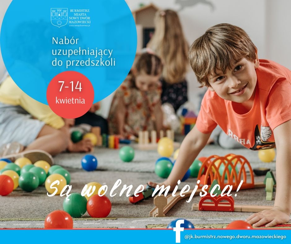 Nowy Dwór Mazowiecki. Rekrutacja uzupełniająca do przedszkoli