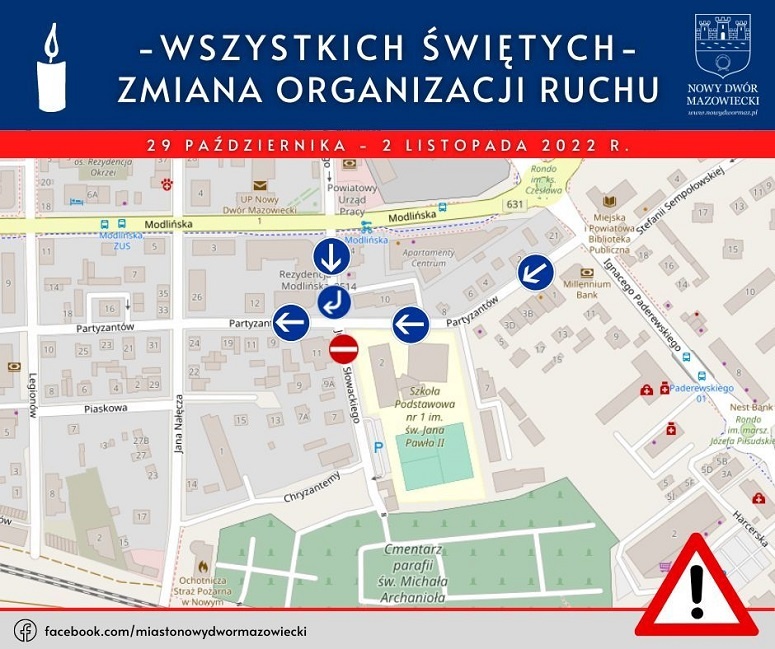 Nowy Dwór Mazowiecki. Zmiany w organizacji ruchu drogowego w rejonie cmentarza przy Słowackiego