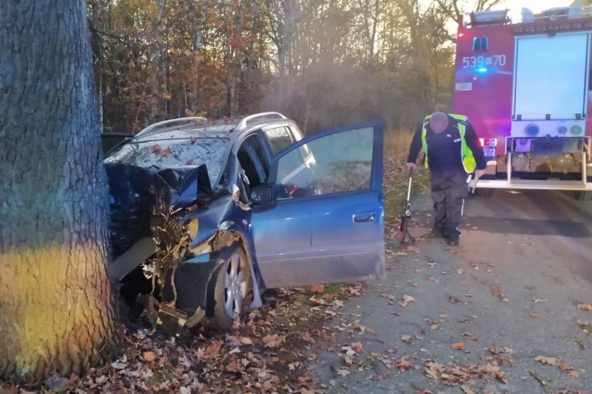 Czosnów. Kierowca wjechał w drzewo. 44-letniego mężczyznę zabrano do szpitala
