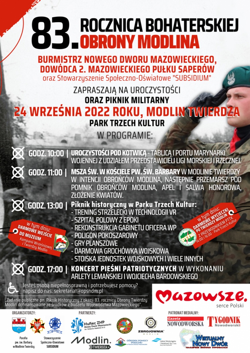 83. rocznica Bohaterskiej Obrony Modlina. Uroczystości w sobotę od 10.00