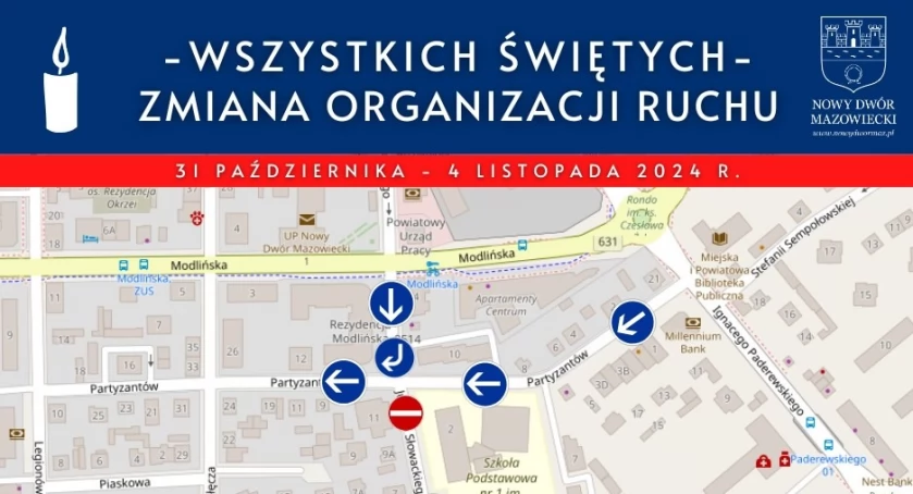 Czasowa organizacja ruchu przy cmentarzu na Wszystkich Świętych w Nowym Dworze Mazowieckim 