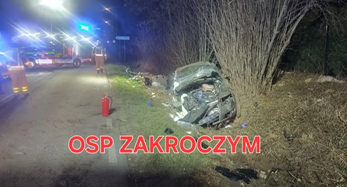 Zakroczym. Samochód osobowy wypadł z ulicy Doranta i uderzył w drzewo, trzech mężczyzn, którzy podróżowali autem trafiło do szpitala. Kierowca był pijany (aktualizacja)