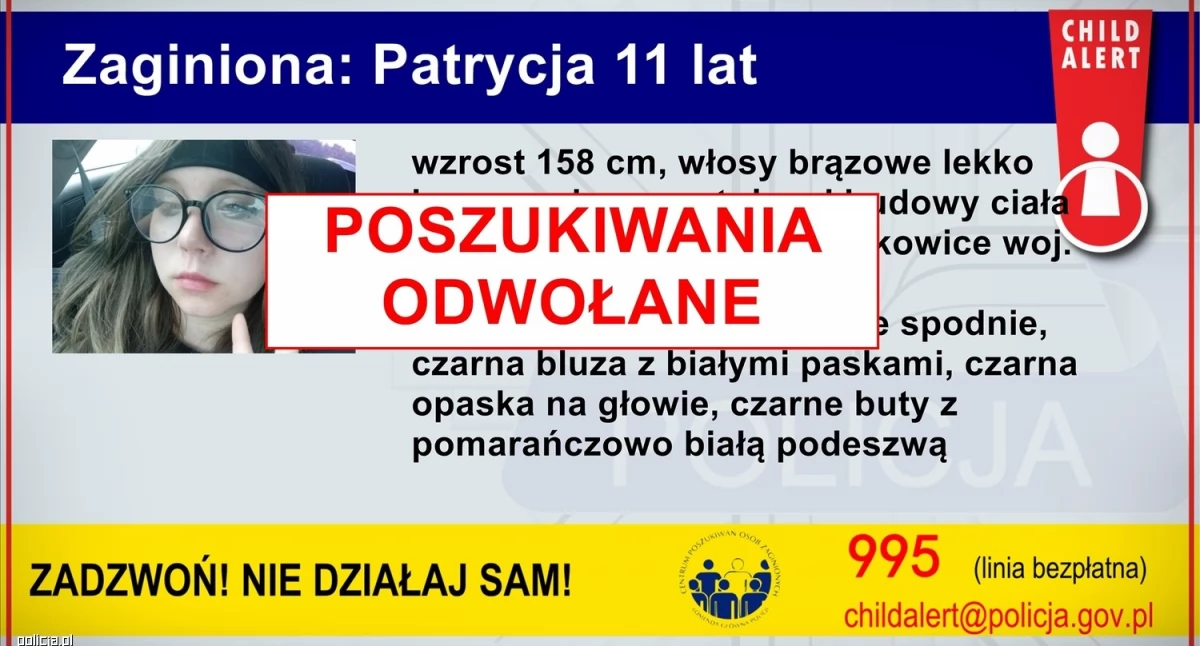 Odnalazła się 11-letnia Patrycja. W sprawie zatrzymano 24-latka 