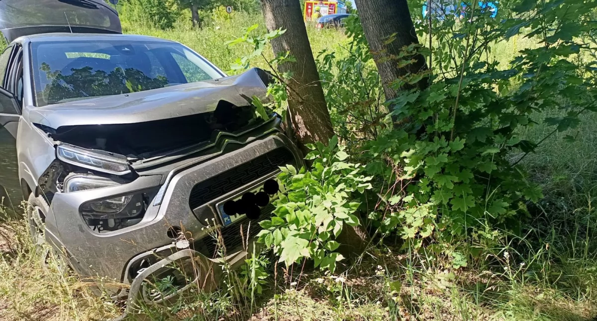 Kolizja na ul. Thommee w Nowym Dworze Mazowieckim. Kobieta ranna po uderzeniu w drzewo