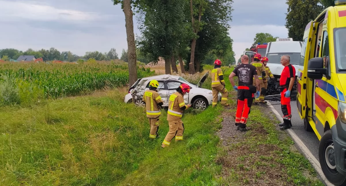 Pomiechówek. Zderzenie osobówki o dostawczakiem na DK 62 w Kikołach. Jedna osoba trafiła do szpitala