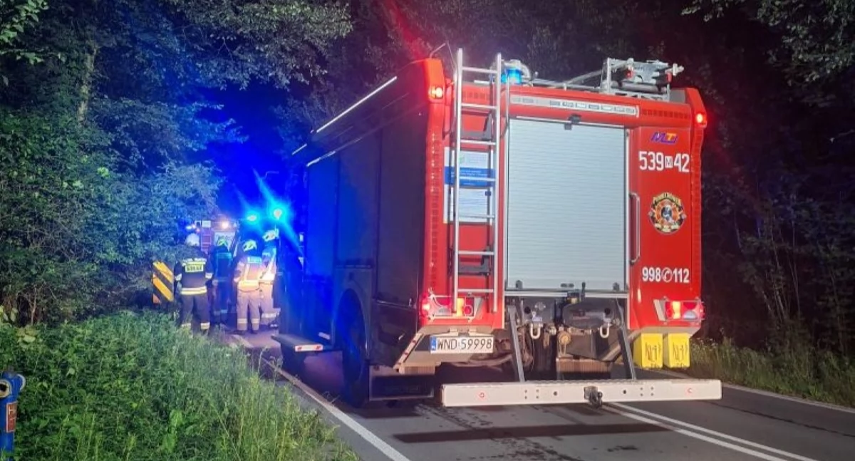 Pomiechówek. W Szczypiornie kierowca Toyoty wypadł z drogi i uderzył w drzewo. Pasażerka, która podróżowała autem trafiła do szpitala