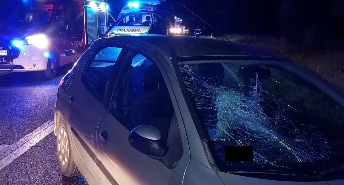 Pomiechówek. Potrącenie pieszego przez samochód osobowy na DK 62 w Kikołach. Poszkodowany mężczyzna zmarł w szpitalu (aktualizacja)
