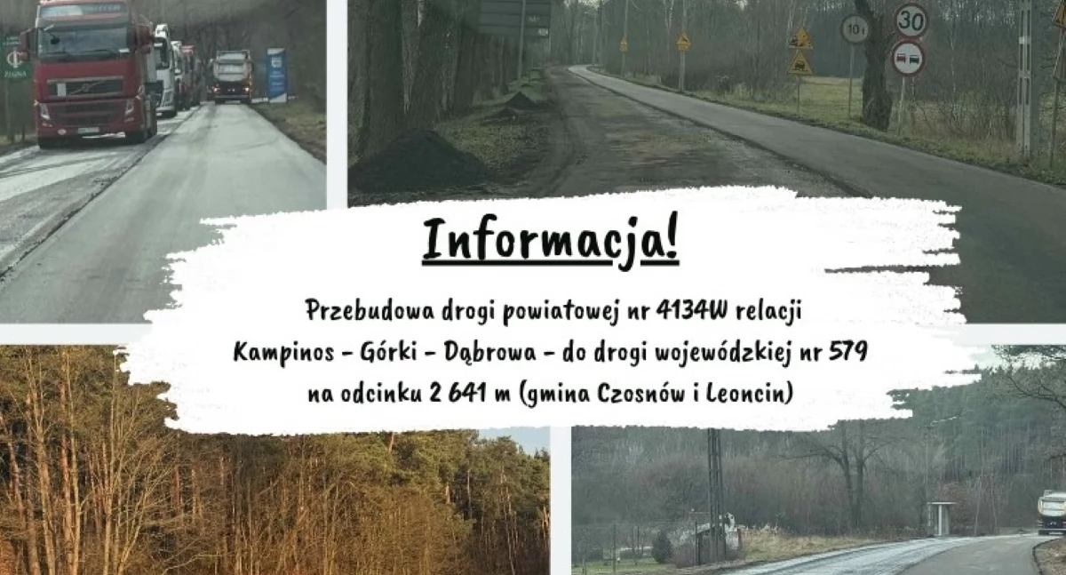 Uwaga kierowcy z gminy Czosnów i Leoncin! W piątek i sobotę szykują się duże utrudnienia na drodze powiatowej nr 4134W między DW 579 a Starą Dąbrową