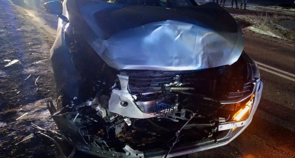Pomiechówek. Kierowca Peugeota nie dostosował prędkości jazdy do warunków na drodze i uderzył w Jaguara. Interweniowały służby ratownicze