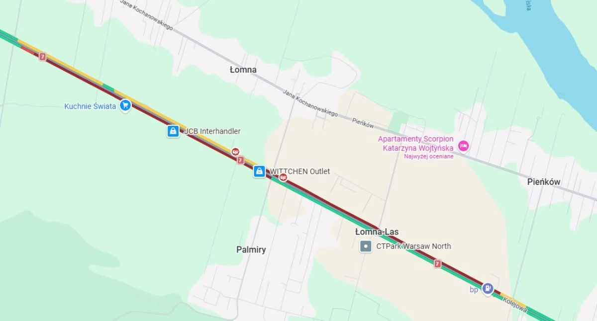 Czosnów. Wypadek na S7 w Palmirach. Jedna osoba ranna, duże utrudnienia w ruchu (aktualizacja)