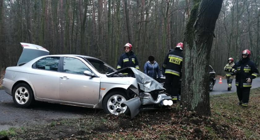 Auto uderzyło w drzewo na drodze powiatowej nr 1322E relacji Bolimów - Nieborów 