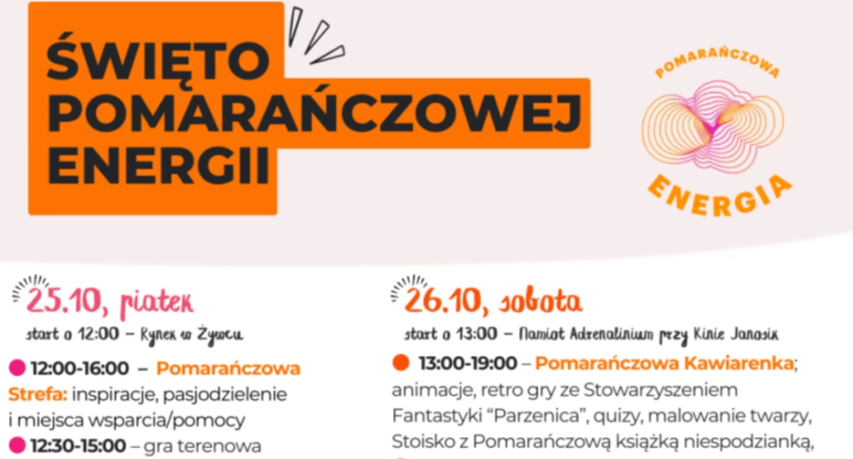 Święto Pomarańczowej Energii Żywiec 25 i 26 października - wsparcie dla dzieci i młodzieży w trudnych chwilach