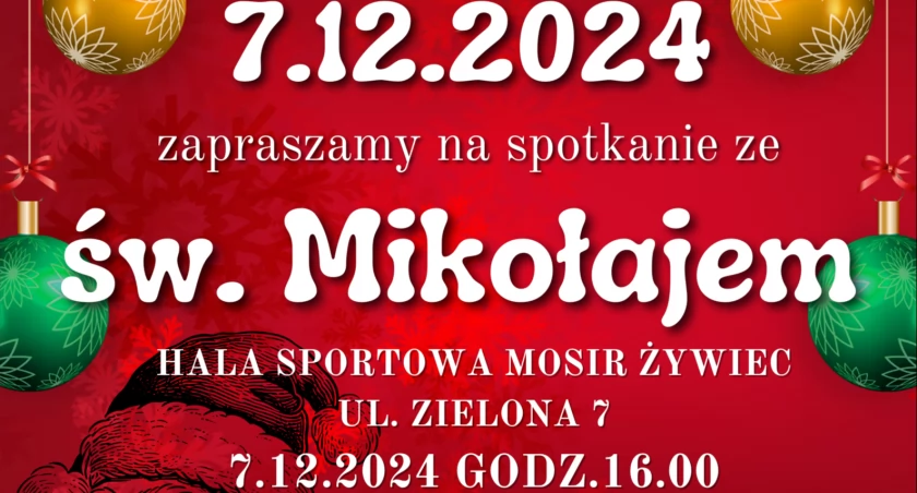 Spotkanie ze Świętym Mikołajem w Żywcu - 7 grudnia, Hala Sportowa MOSiR-u. Zapisy na paczki świąteczne dla dzieci!
