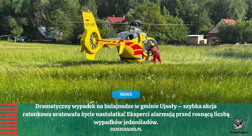 Niedzielne popołudnie w Ujsołach. Akcja ratunkowa z udziałem śmigłowca – poszkodowany nastolatek na hulajnodze