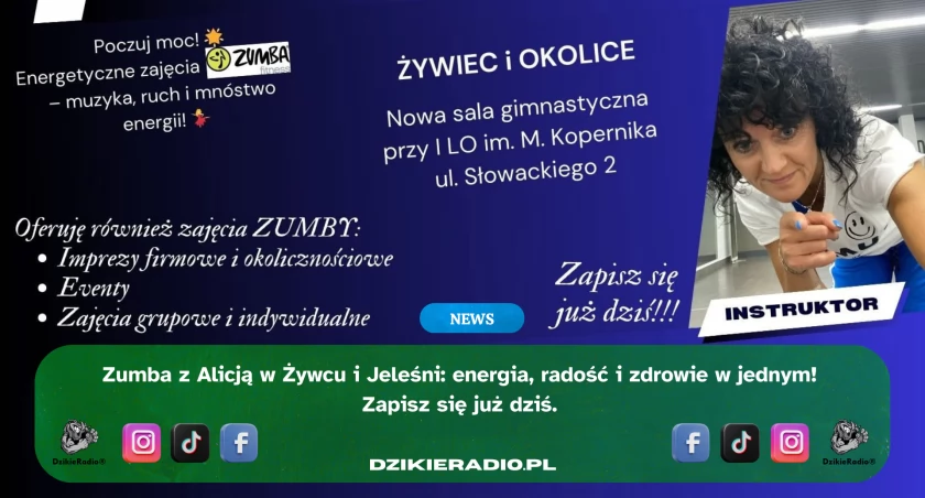 ZUMBA z Alicją Knopek – Nowy sezon 2025/2026 czas start! Zajęcia w Żywcu i Jeleśni.