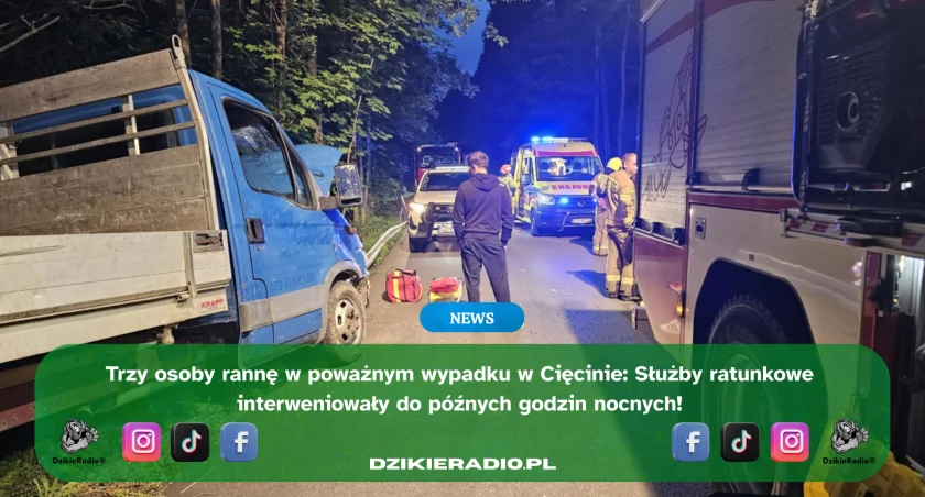 Groźny wypadek w Cięcinie – trzy osoby ranne po zderzeniu z barierą