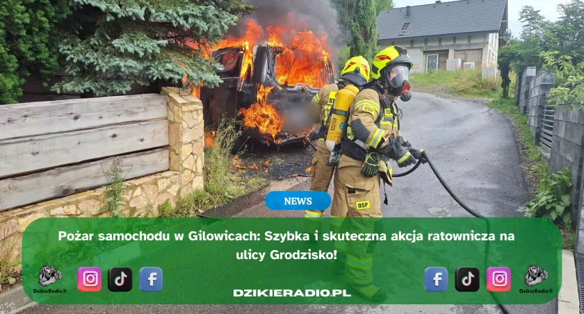 Groźny pożar samochodu w Gilowicach. Interwencja trzech jednostek straży pożarnej