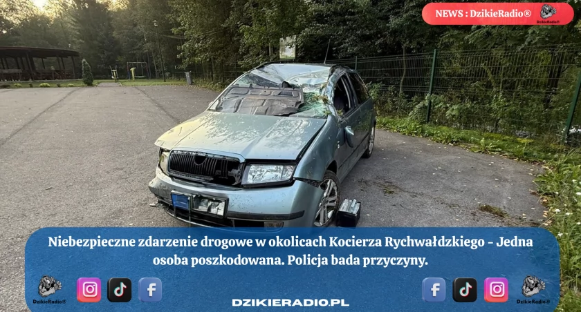 Wypadek na Kocierzu Rychwałdzkim – samochód wylądował w rowie