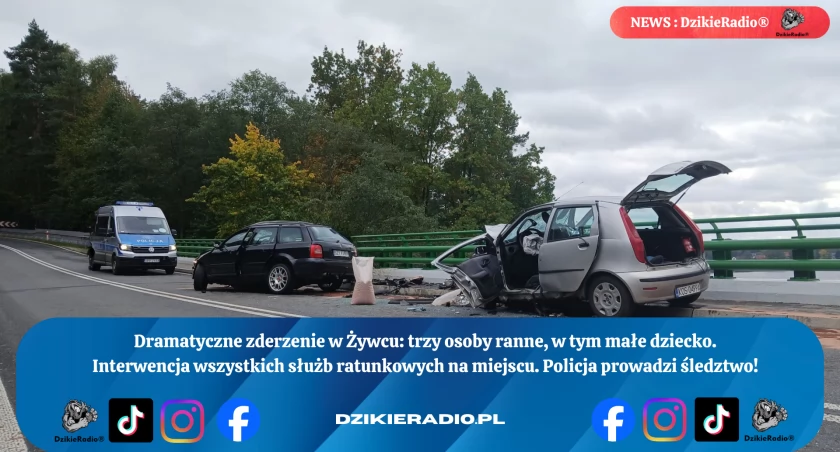 Tragiczny wypadek na Krakowskiej w Żywcu. Trzy osoby ranne, w tym dziecko