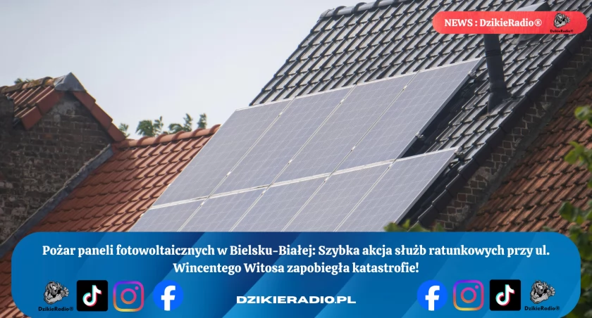 Pożar paneli fotowoltaicznych w Bielsku-Białej - Szybka i skuteczna interwencja ratowników uniknęła poważniejszych strat.