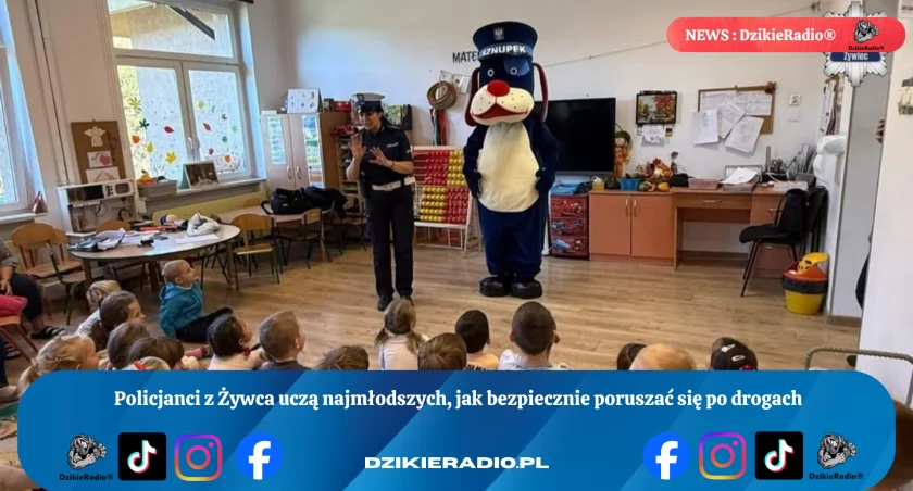Policjanci w Żywcu edukują najmłodszych o bezpieczeństwie drogowym z użyciem maskotek i praktycznych ćwiczeń