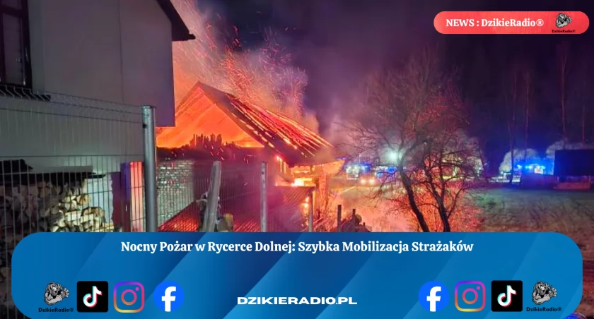 Pożar budynku gospodarczego w Rycerce Dolnej: Wspólne działanie służb ratunkowych w akcji nocnej!