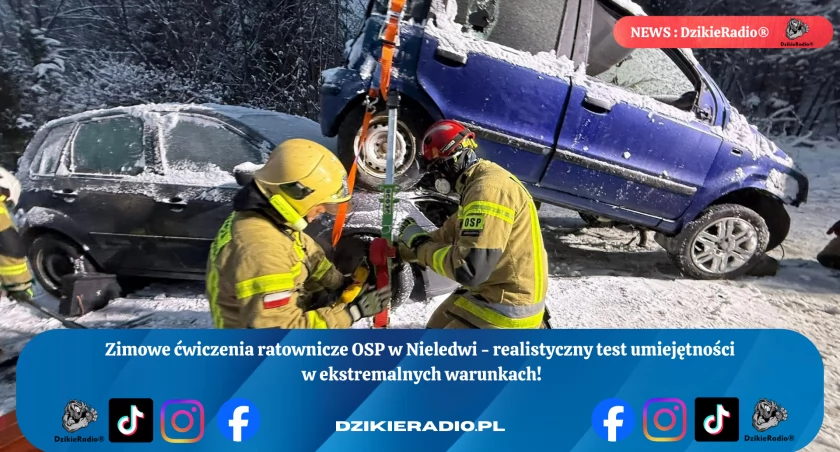 Sprawdzian gotowości w OSP Nieledwi: zaawansowane ćwiczenia ratownicze w trudnej zimowej scenerii
