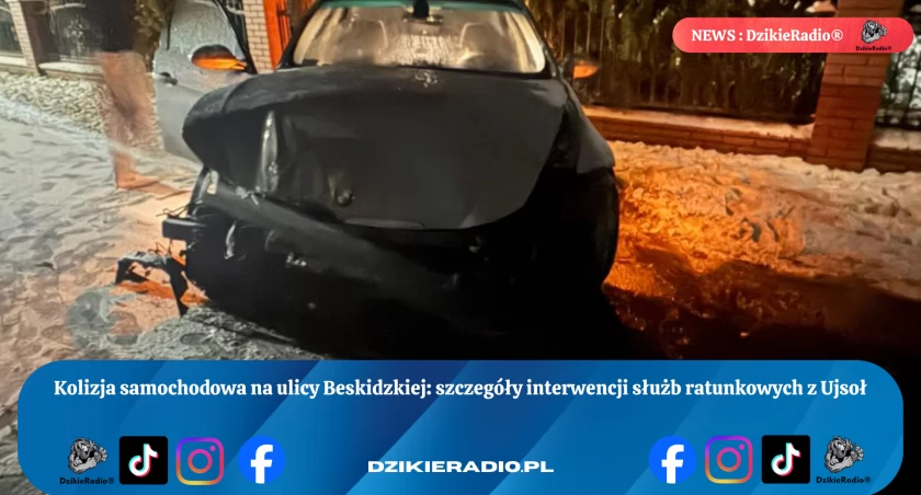 Wieczorna kolizja na ul. Beskidzkiej w Ujsołach