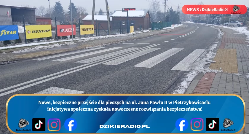Nowe, innowacyjne przejście dla pieszych poprawiające bezpieczeństwo w Pietrzykowicach.