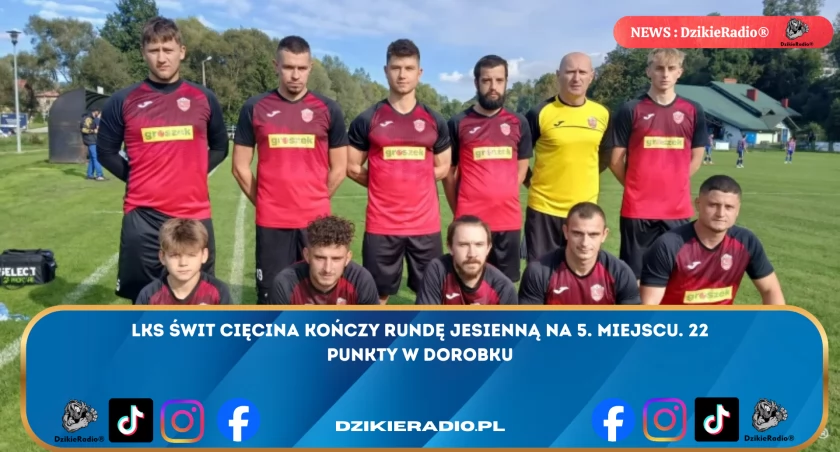 LKS Świt Cięcina kończy rundę jesienną na 5. miejscu z 22 punktami.