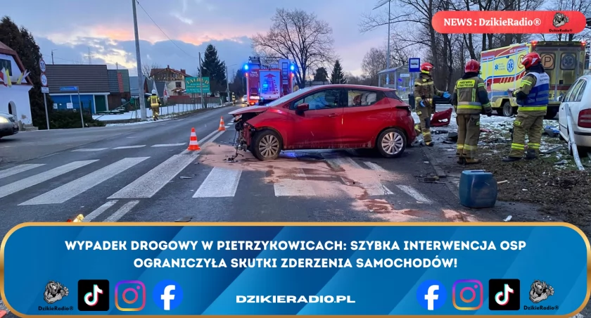 Alarm! Interwencja OSP Pietrzykowice przy zdarzeniu drogowym na ulicy Wesołej. Działania ratownicze strażaków zakończone sukcesem. 