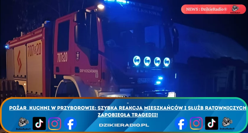 Skuteczna Akcja Ratownicza w Pożarze Kuchni w Przyborowie: Mieszkańcy i Strażacy Razem Powstrzymali Tragedię.
