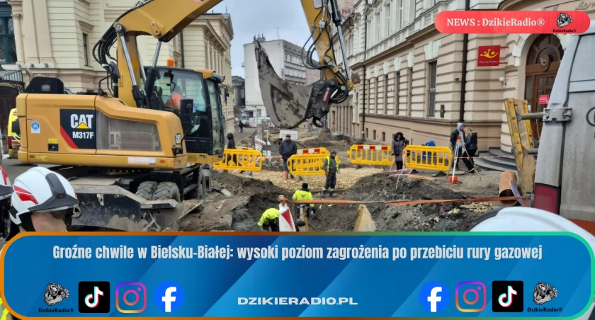 Przebita rura gazowa w Bielsku-Białej – 15 osób ewakuowanych przed pocztą