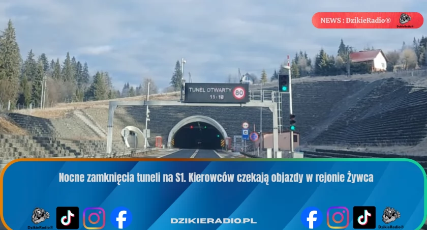 Utrudnienia na S1 w Żywcu: tunele zamknięte na nocne prace techniczne