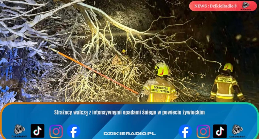 Strażacy walczą z intensywnymi opadami śniegu w powiecie żywieckim