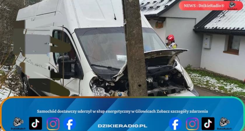 Samochód dostawczy uderzył w słup energetyczny w Gilowicach Zobacz szczegóły zdarzenia