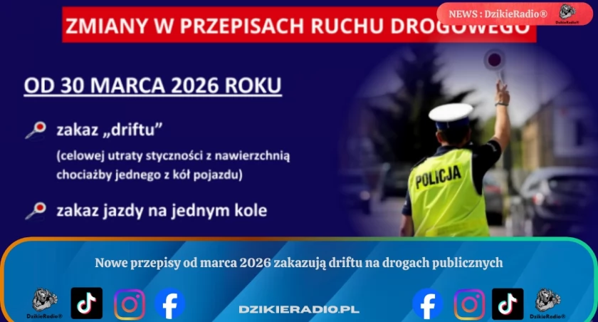 Nowe przepisy od marca 2026 zakazują driftu na drogach publicznych