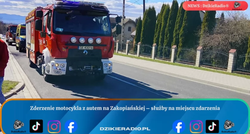 Zderzenie motocykla z autem na Zakopiańskiej – służby na miejscu zdarzenia