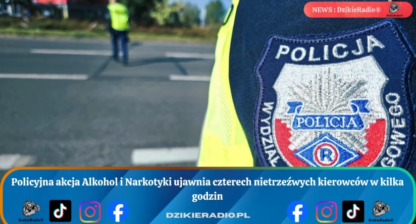 Policyjna akcja Alkohol i Narkotyki ujawnia czterech nietrzeźwych kierowców w kilka godzin