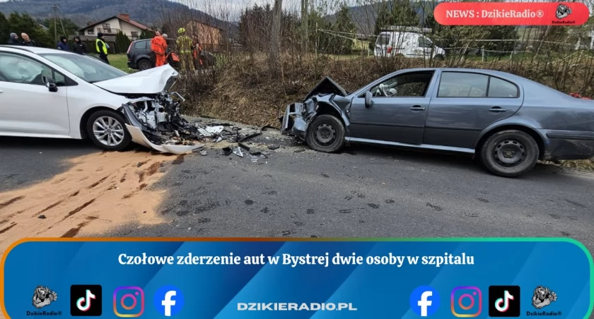 Czołowe zderzenie aut w Bystrej dwie osoby w szpitalu