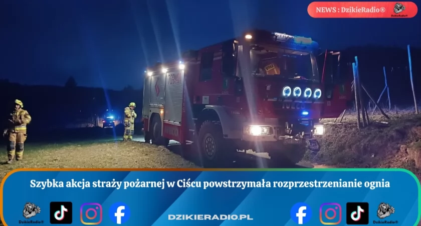 Szybka akcja straży pożarnej w Ciścu powstrzymała rozprzestrzenianie ognia