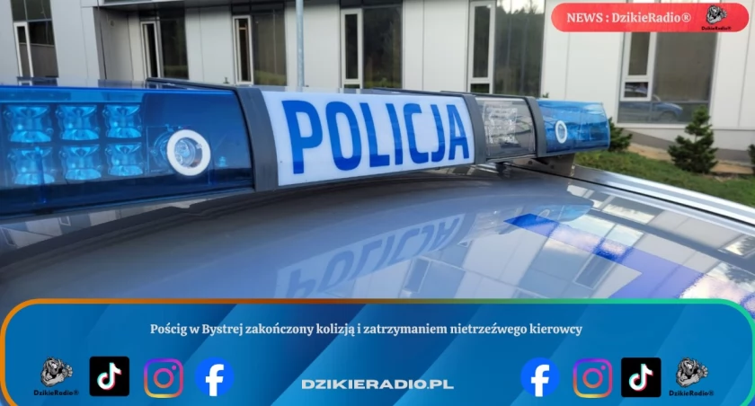 Pościg w Bystrej zakończony kolizją i zatrzymaniem nietrzeźwego kierowcy