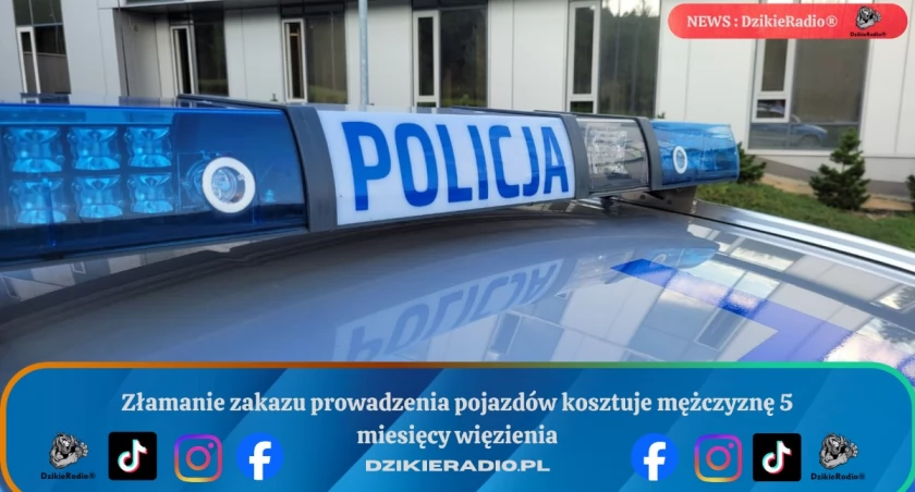 Złamanie zakazu prowadzenia pojazdów kosztuje mężczyznę 5 miesięcy więzienia