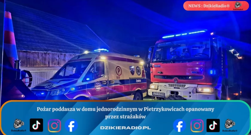 Pożar poddasza w domu jednorodzinnym w Pietrzykowicach opanowany przez strażaków