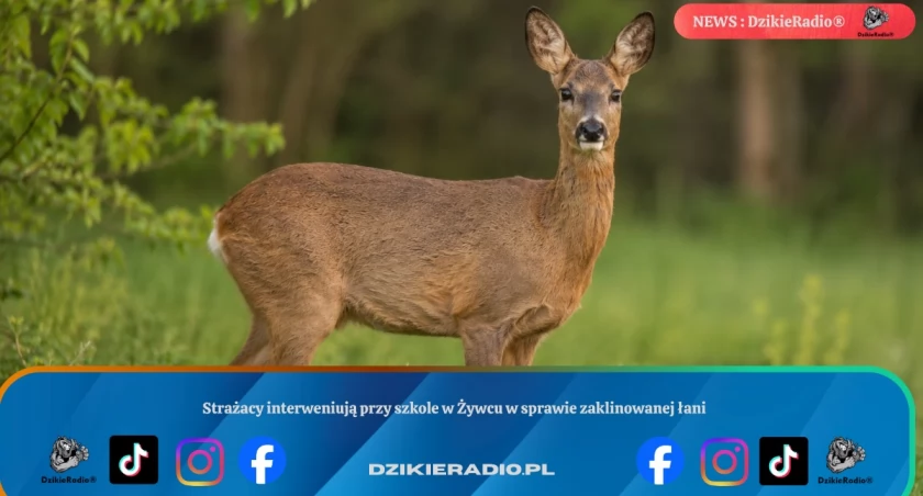 Strażacy interweniują przy szkole w Koszarawie w sprawie zaklinowanej łani